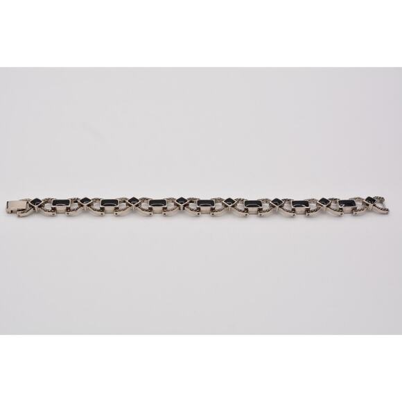 Vintage Chain Bracelet Black Enamel Gunmetal Linked Heavy 1990s Bin5 - Picture 9 of 12